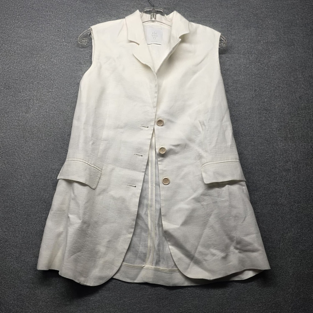 Eleventy Made in Italy Linen Tailored Vest Blazer Ivory White EU 40 US 2 Gilet